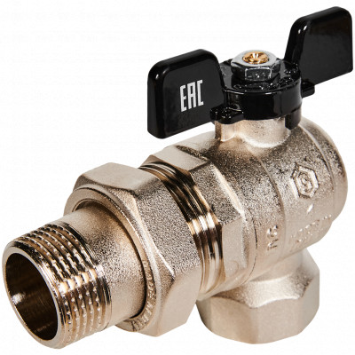 Кран шаровой полнопроходной угловой с американкой STOUT SVB-0008-200025 ВР/НР ручка бабочка 1