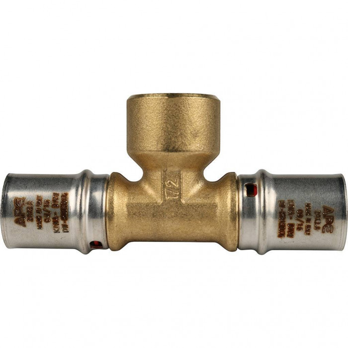 Тройник-переходник STOUT с внутренней резьбой 20х1/2 х20 для металлопластиковых труб прессовой