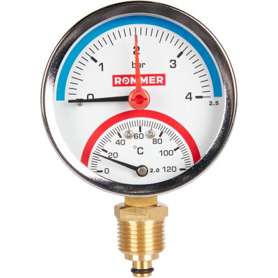 RIM-0006-800415 Термоманометр ROMMER радиальный в комплекте с автоматическим запорным клапаном. Корпус Dn 80 мм 1/2 , 0...120°C, 0-4 бар.