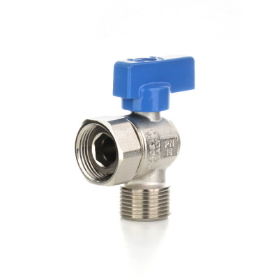 Кран шаровой угловой 1/2&quot; НВ с накидной гайкой, ручка флажок синяя