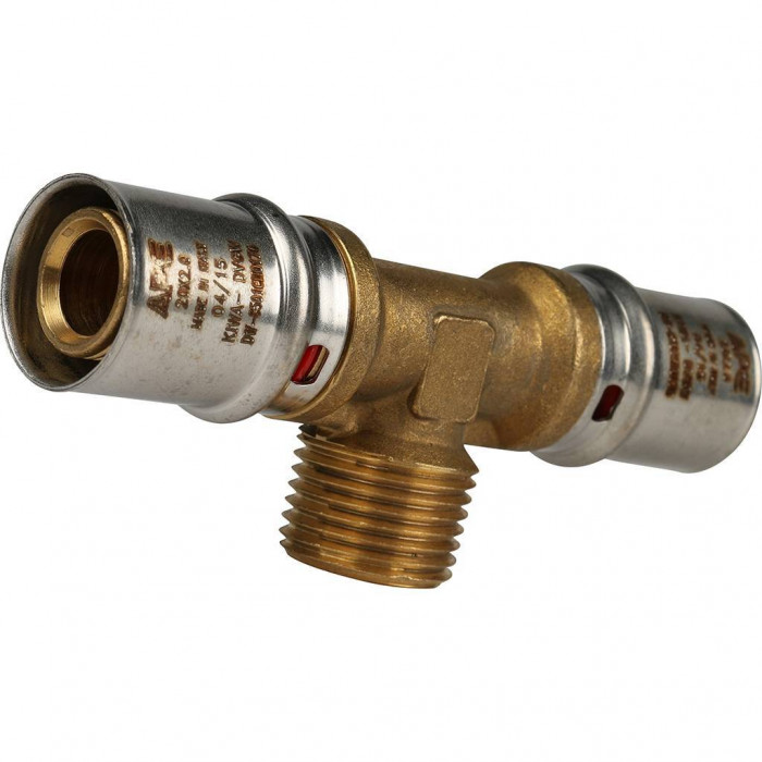 Тройник-переходник STOUT с наружной резьбой 20х1/2 х20 для металлопластиковых труб прессовой