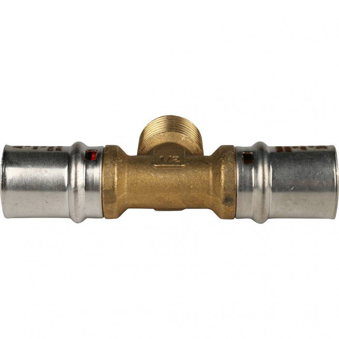 Тройник-переходник STOUT с наружной резьбой 20х1/2 х20 для металлопластиковых труб прессовой