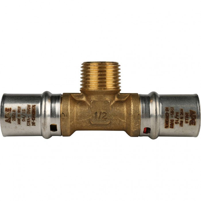 Тройник-переходник STOUT с наружной резьбой 20х1/2 х20 для металлопластиковых труб прессовой