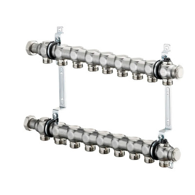 Гребенка Oventrop &quot;Multidis SH&quot; PN10 1&quot; G 3/4 на 9 контуров с плоским уплотнением, нержавеющая сталь