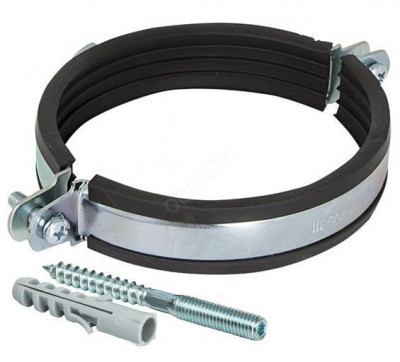Хомут металлический 38-44 (1.1/4") (M8) с гайкой, шпилькой-шурупом и дюбелем (Россия)(1-К-4))