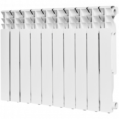 Алюминиевый радиатор ROMMER Plus 500, 10 секций, боковое подключение, белый