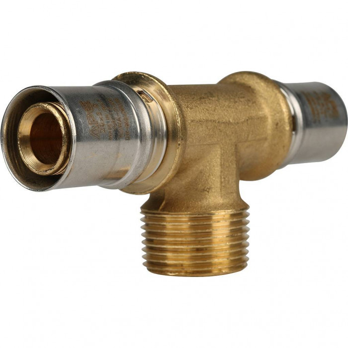 Тройник-переходник STOUT с наружной резьбой 20х3/4 х20 для металлопластиковых труб прессовой