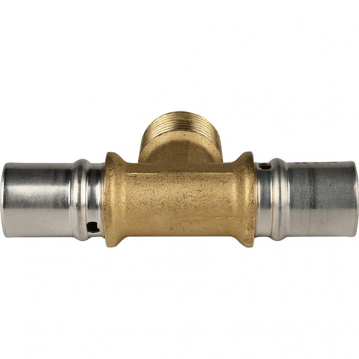 Тройник-переходник STOUT с наружной резьбой 20х3/4 х20 для металлопластиковых труб прессовой