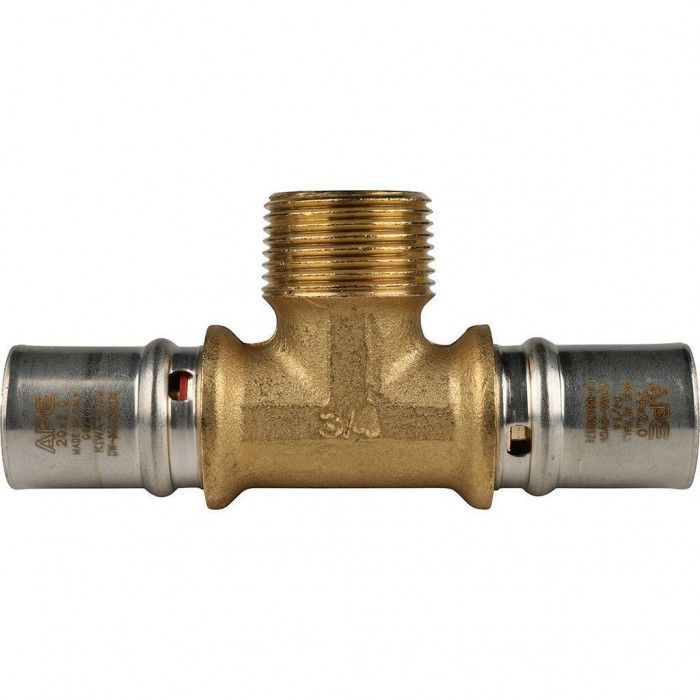 Тройник-переходник STOUT с наружной резьбой 20х3/4 х20 для металлопластиковых труб прессовой