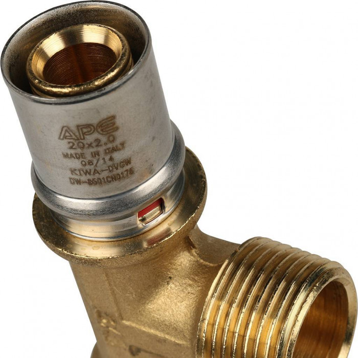 Тройник-переходник STOUT с наружной резьбой 20х3/4 х20 для металлопластиковых труб прессовой