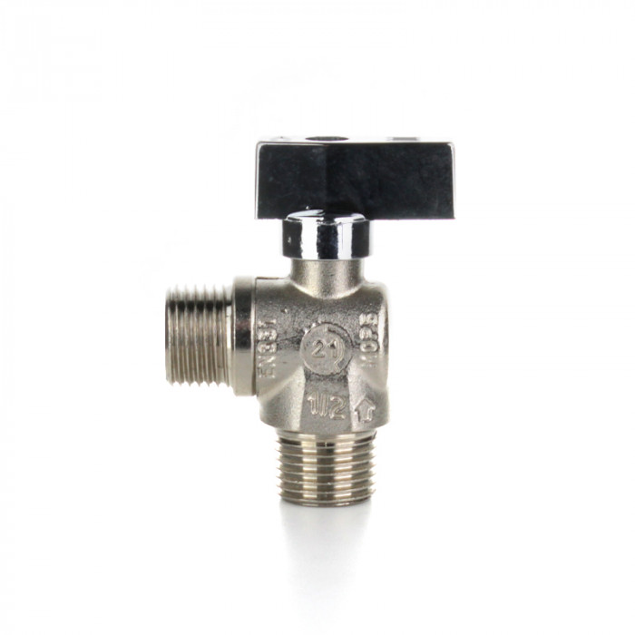 Кран шаровой угловой для стиральных машин 1/2"×1/2" НН, ручка бабочка