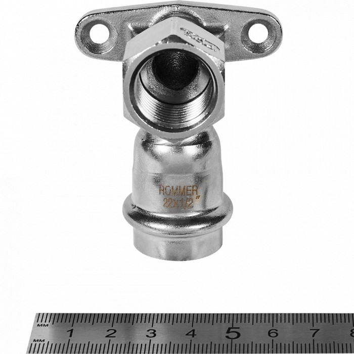 ROMMER RSS-0011-002212 ROMMER Угольник настенный с креплением-ВР, 22х1/2, из нержавеющей стали прессовой