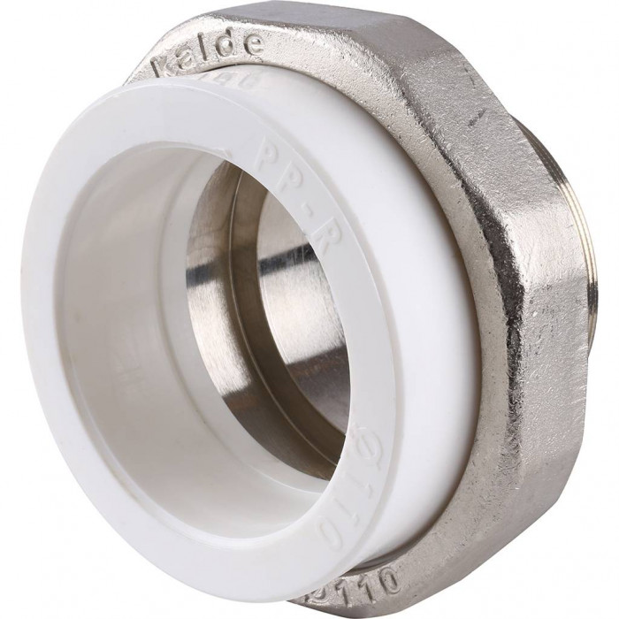 Муфта разъемная Kalde с наружной резьбой 110x4 для полипропиленовых труб под сварку (цвет белый)