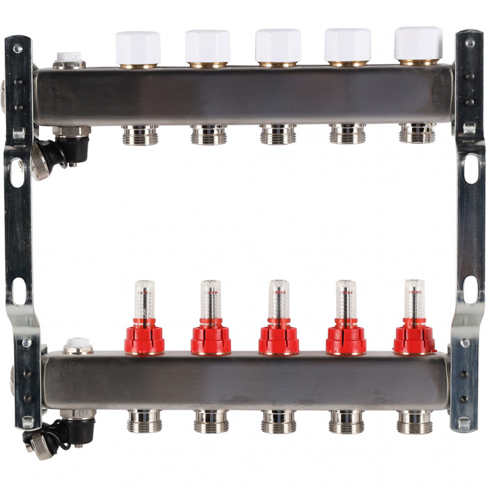 ROMMER RMS-1201-000005 ROMMER Коллектор из нержавеющей стали с расходомерами, с клапаном вып. воздуха и сливом 5 вых.