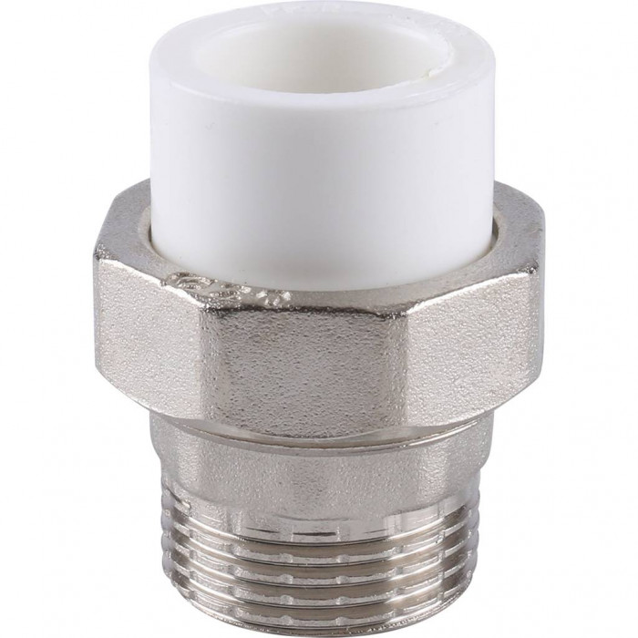 Муфта разъемная Kalde с наружной резьбой 20х1/2 для полипропиленовых труб под сварку (цвет белый)