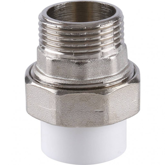 Муфта разъемная Kalde с наружной резьбой 20х1/2 для полипропиленовых труб под сварку (цвет белый)