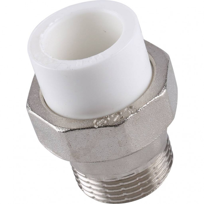 Муфта разъемная Kalde с наружной резьбой 20х1/2 для полипропиленовых труб под сварку (цвет белый)