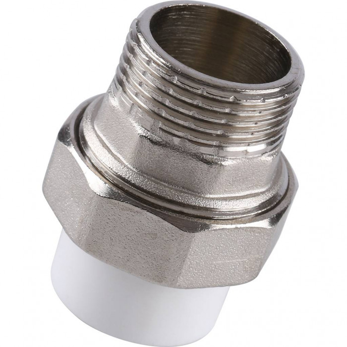 Муфта разъемная Kalde с наружной резьбой 20х1/2 для полипропиленовых труб под сварку (цвет белый)