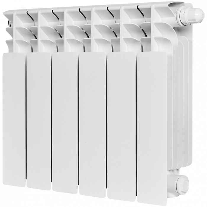 Биметаллический радиатор STOUT TITAN 350, 6 секций, нижнее правое подключение, белый