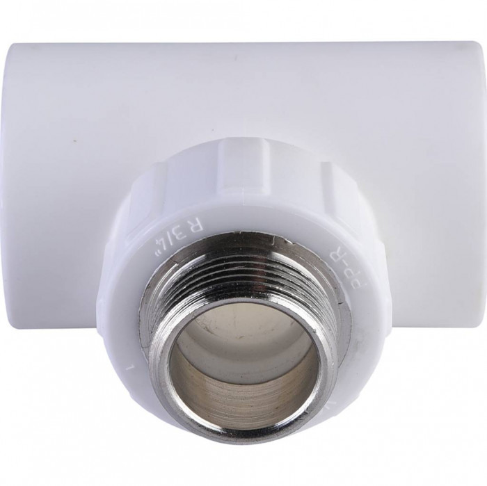 Политэк 32x3/4 Тройник с наружной резьбой для полипропиленовых труб под сварку (цвет белый)