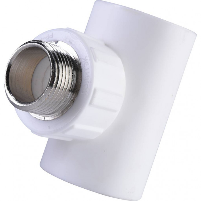 Политэк 32x3/4 Тройник с наружной резьбой для полипропиленовых труб под сварку (цвет белый)
