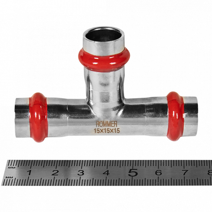 ROMMER RSS-0013-000015 ROMMER Тройник равнопроходной, 15, из нержавеющей стали прессовой