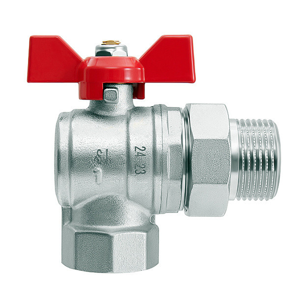 Кран шаровой латунный Smart Install ВР/НР 1" с американкой, угловой, бабочка