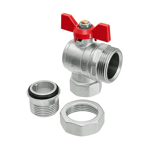 Кран шаровой латунный Smart Install ВР/НР 1" с американкой, угловой, бабочка