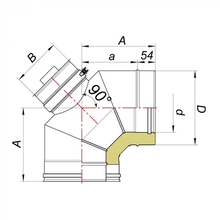 Отвод 90° D160/260 с ревизией, AISI 321/304 (Вулкан)