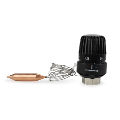 Термостатическая головка (термостат) Varmega VM11712, M30х1.5, 20-70°С, погружной датчик, Ø14*84, черная