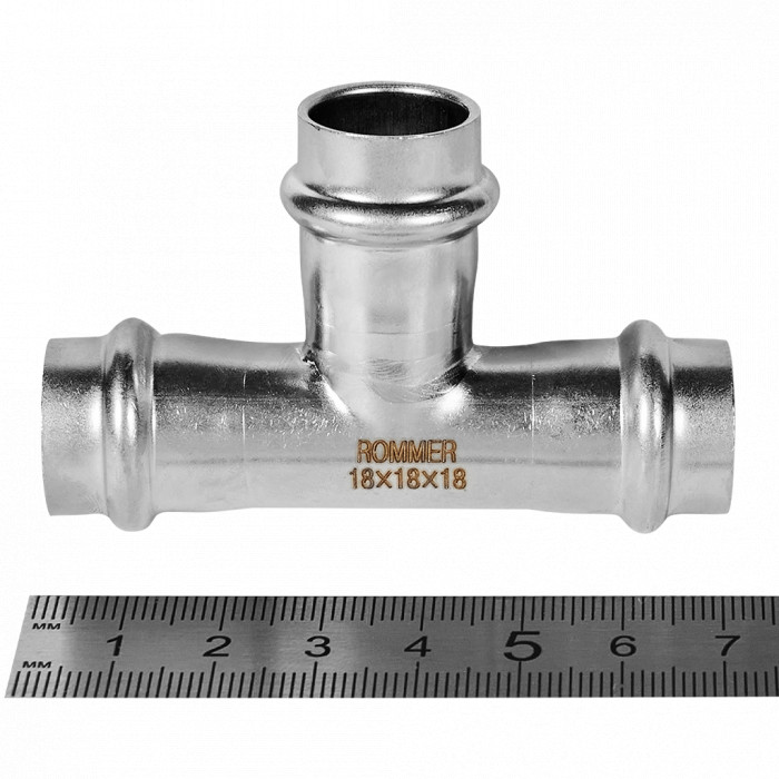 ROMMER RSS-0013-000018 ROMMER Тройник равнопроходной, 18, из нержавеющей стали прессовой