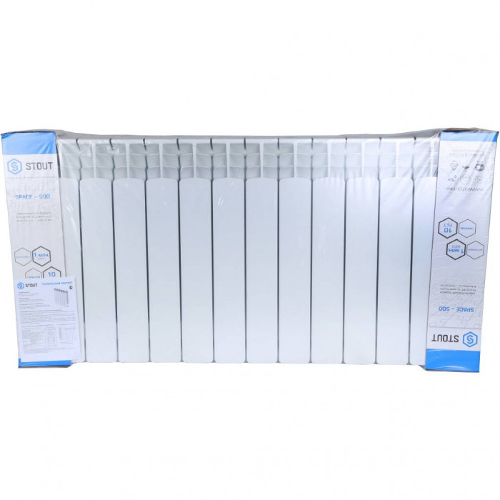 Биметаллический радиатор STOUT Space 500, 12 секций, нижнее правое подключение, белый