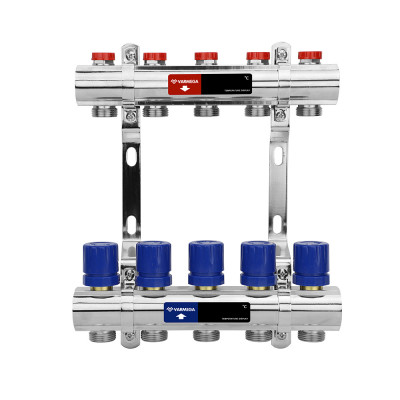 Коллекторная группа для отопления Varmega VM15802 ВР 1&quot;, на 2 контура 3/4&quot; EK, латунь