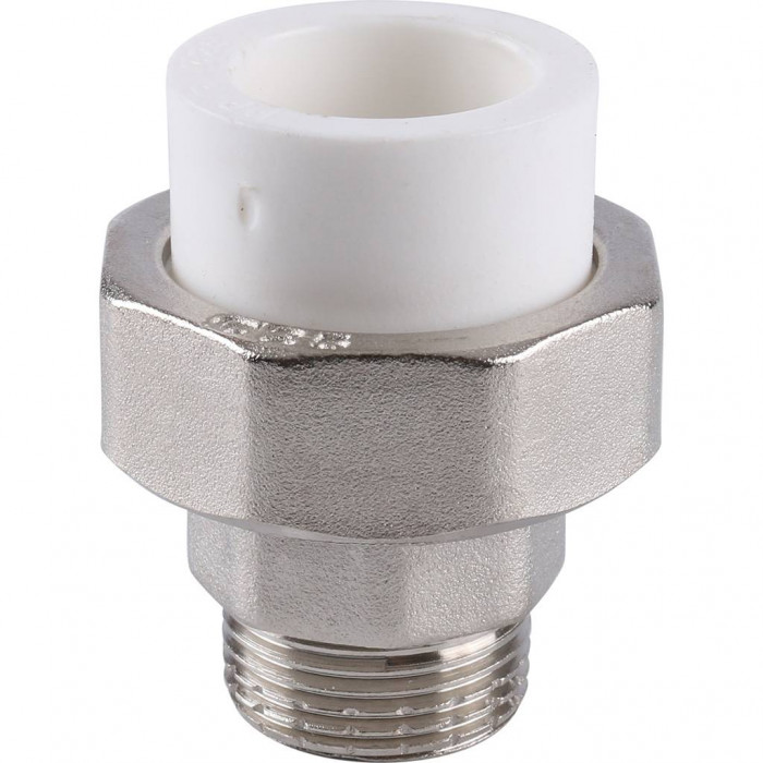 Муфта разъемная Kalde с наружной резьбой 25х3/4 для полипропиленовых труб под сварку (цвет белый)