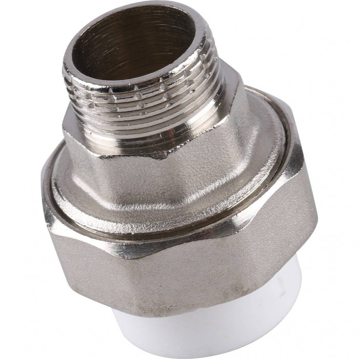 Муфта разъемная Kalde с наружной резьбой 25х3/4 для полипропиленовых труб под сварку (цвет белый)