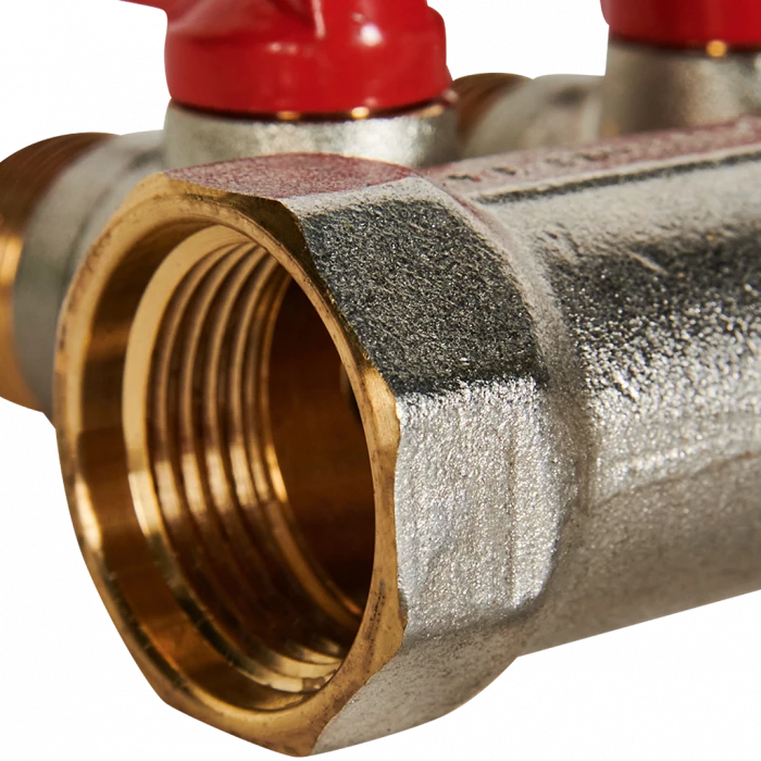 Коллектор с шаровыми кранами STOUT 3/4 , 2 отвода 1/2  (красные ручки)