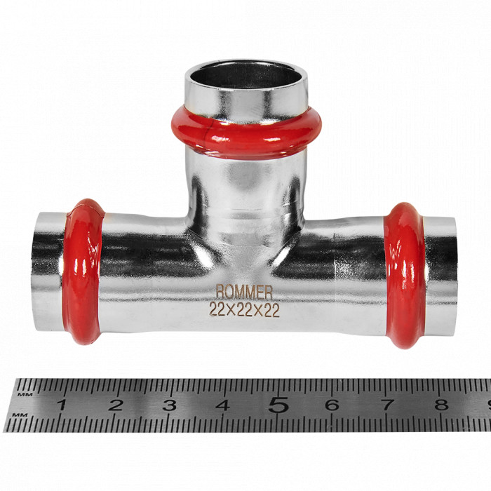 ROMMER RSS-0013-000022 ROMMER Тройник равнопроходной, 22, из нержавеющей стали прессовой