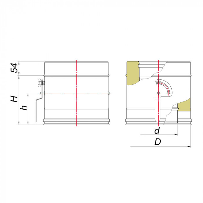 Задвижка поворотная с механизмом фиксации D180/280, AISI 321/304 (Вулкан)