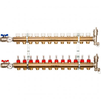 STOUT Распределительный коллектор из латуни с расходомерами 12 вых.