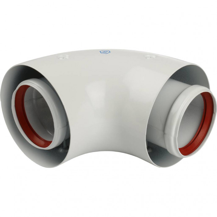 STOUT  Элемент дымохода DN60/100 адаптер для котла угловой 90° коаксиальный (совместимый с Baxi,Viessmann)