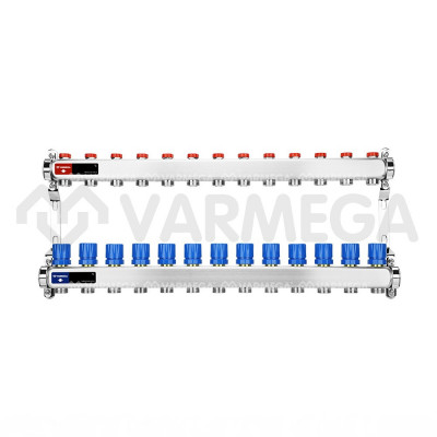 Распределительный коллектор (группа) для отопления Varmega VM15513 ВР 1&quot;, на 13 контуров 3/4&quot; EK, нержавеющая сталь