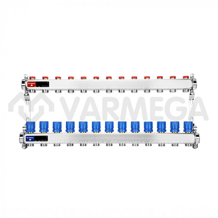 Распределительный коллектор (группа) для отопления Varmega VM15513 ВР 1", на 13 контуров 3/4" EK, нержавеющая сталь