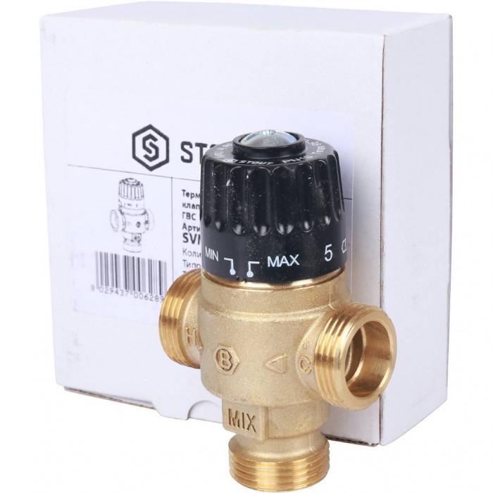 STOUT Термостатический смесительный клапан для систем отопления и ГВС 3/4" НР 30-65°С KV 2,3 SVM-0125-236520