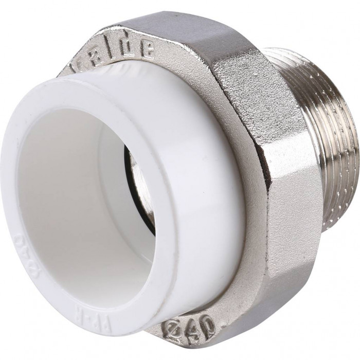 Муфта разъемная Kalde с наружной резьбой 40х1 1/4 для полипропиленовых труб под сварку (цвет белый)