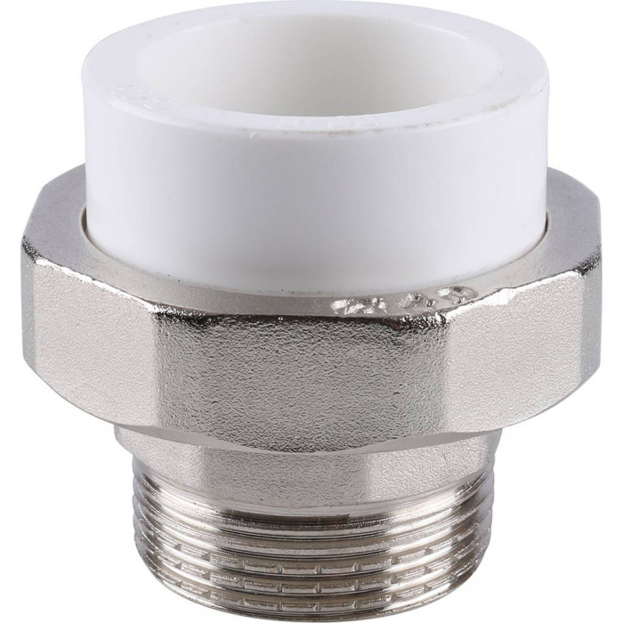 Муфта разъемная Kalde с наружной резьбой 40х1 1/4 для полипропиленовых труб под сварку (цвет белый)