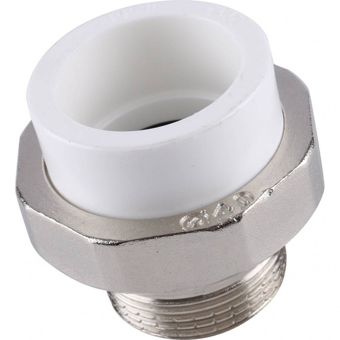 Муфта разъемная Kalde с наружной резьбой 40х1 1/4 для полипропиленовых труб под сварку (цвет белый)