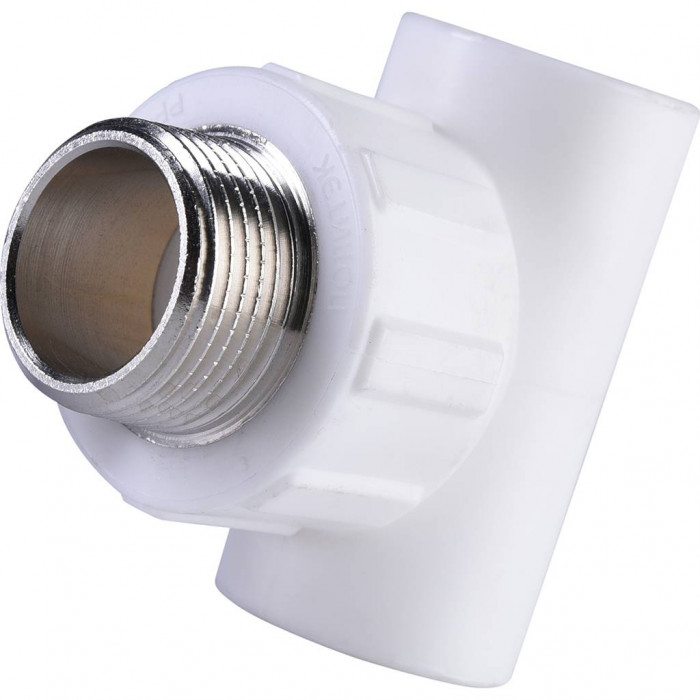 Политэк 20x3/4 Тройник с наружной резьбой для полипропиленовых труб под сварку (цвет белый)