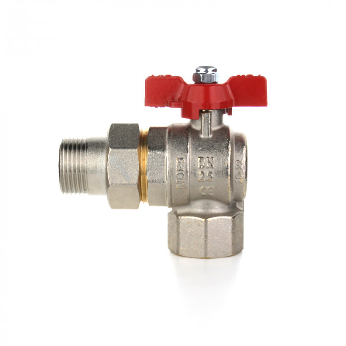 Кран шаровой угловой 3/4" НВ американка, ручка бабочка