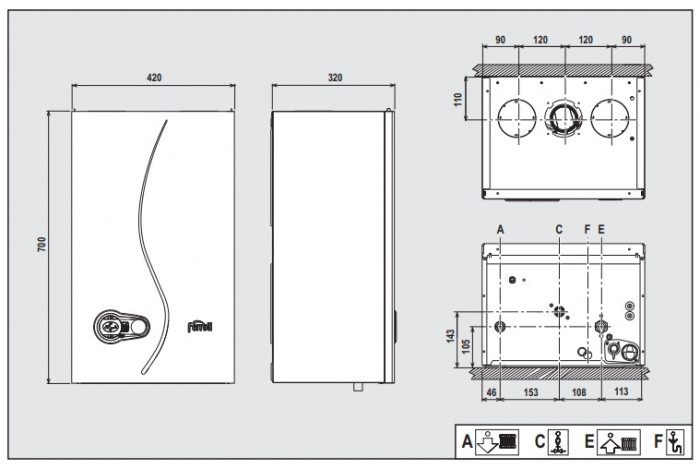 Настенный газовый котел Ferroli BLUEHELIX S 45 H, конденсационный, одноконтурный