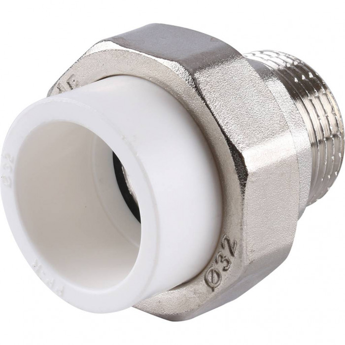 Муфта разъемная Kalde с наружной резьбой 32х1 для полипропиленовых труб под сварку (цвет белый)